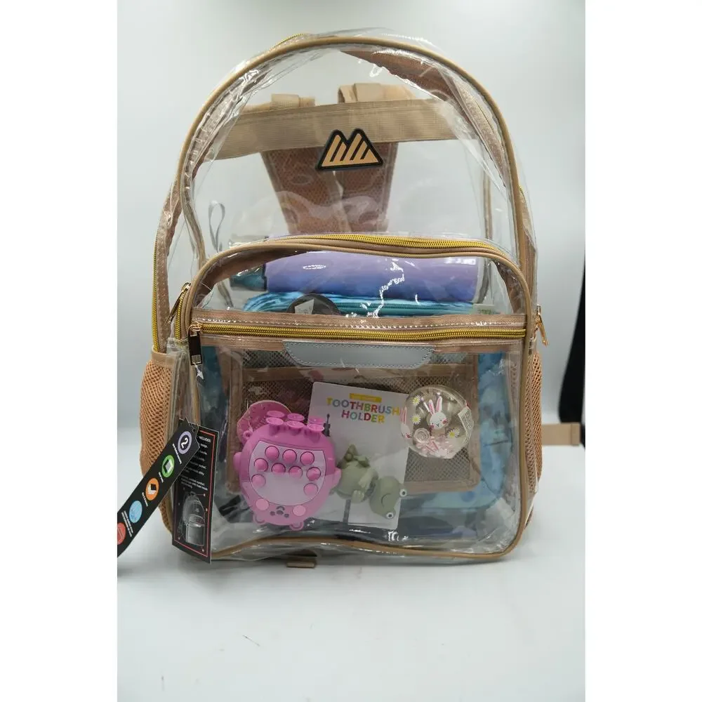 Clear Back-to-School Bundle | Tan Transparent Backpack +‎ Blue Fulton Lunchbox